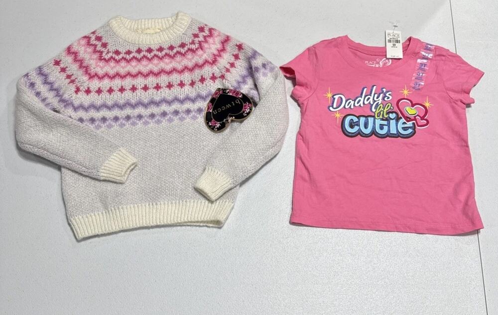 Toddler Girl Clothes 3T Btween Fuzzy Sweater & Place Pink Graphic Print Tee